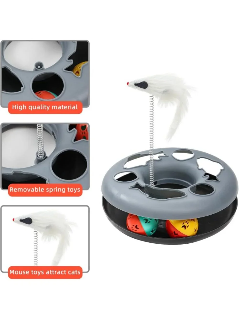 Collapsible 2-Way Cat Tunnel Tube with Peephole & Hanging Ball - Fun Maze for